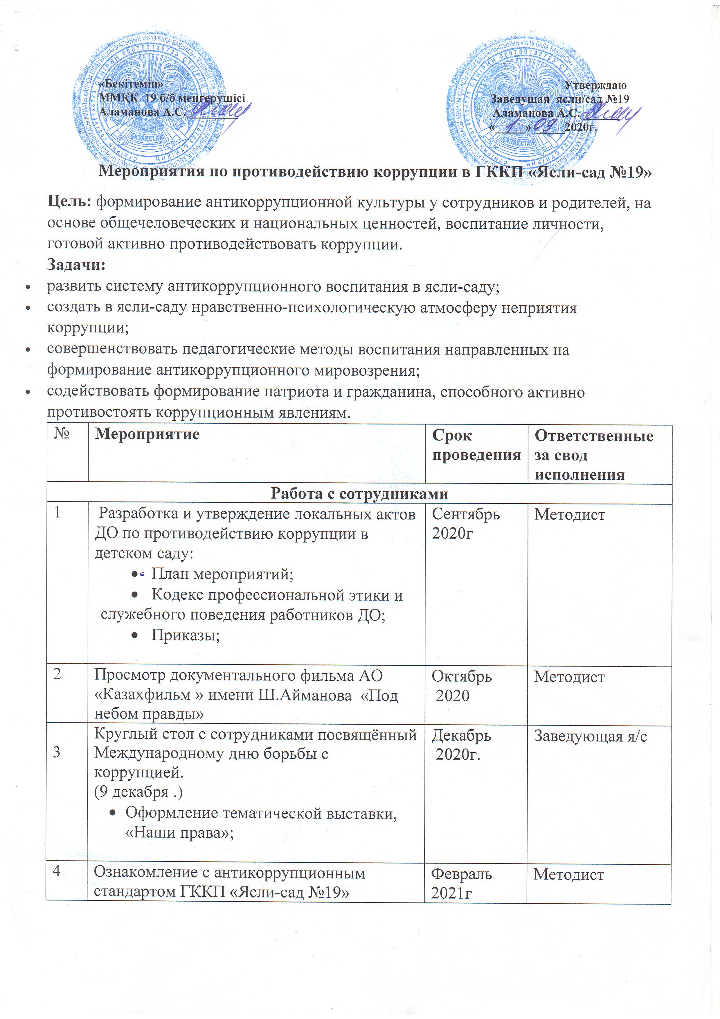 Мероприятия по противодействию коррупции